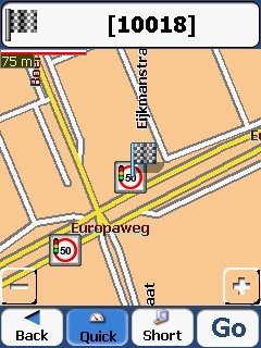 Example of the Destinator map with speedcams