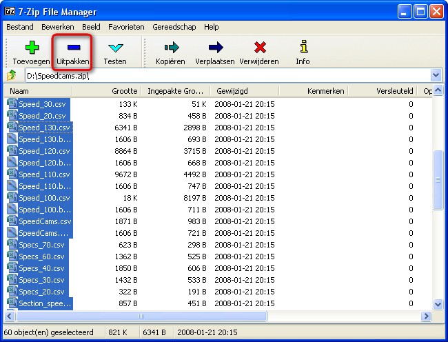 Uitpakken flitspaal bestand met 7-Zip