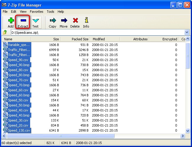 Extract speed camera file with 7-Zip